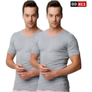 2 Pack DONEX® t-shirt - V hals - 100% Katoen - Grijs - Maat L