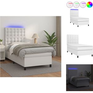 vidaXL Bed Ledstrip - Wit - 203 x 80 x 118/128 cm - Duurzaam kunstleer - Verstelbaar hoofdbord - Pocketvering matras - Huidvriendelijk topmatras - Inclusief montagehandleiding - Bed