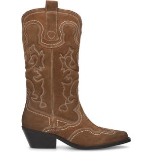 Sacha - Dames - Cognac suède cowboylaarzen met sierstiksels - Maat 38