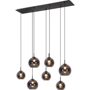 Atmooz - Hanglamp Bueno - Zwart Metaal + Rookgrijze Glazen Bollen - Hedendaags, Warm & Modern - Verstelbare hoogte & Subtiele glans
