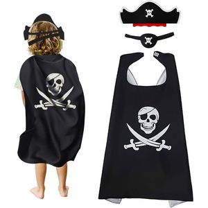 Pak van 3 Piraten Kostuum voor Kinderen met Hoed en Ooglap voor Halloween Cosplay Carnaval Gemaskerd Bal