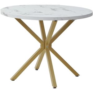 Ronde Eettafel - Luxe Marmerlook - Gouden Poten - Wit Marmer - 100cm