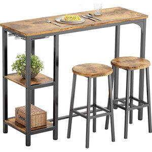 Bartafel met Barkrukset voor 2 Personen - Ruimtebesparende Kroegtabel met Planken en Glashouder - Multifunctioneel voor Keuken, Woonkamer, Balkon en Kantoor