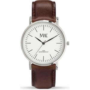 MW Horloge Flat Style Silver Leather Brown