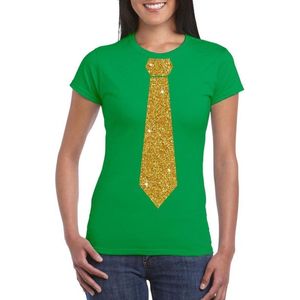 Groen fun t-shirt met stropdas in glitter goud dames XXL
