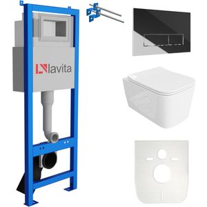 LAVITA® Inbouwreservoir Complete Toiletset LAV 101 - Inbouw WC Hangtoilet Wandcloset MURYA Wit Hoogglans - Bedieningsplaat 200.3.2 Chroom - Voorwandelement voor toilet 40cm - Installatiesysteem