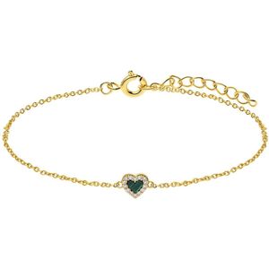 Lucardi Dames Zilveren goldplated armband met een Malachite gemstone - Armband - Staal - Goud - 19 cm