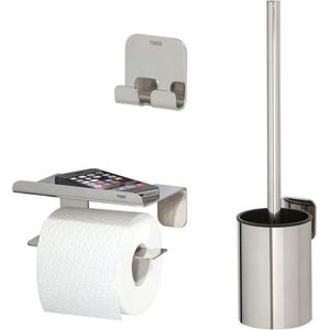 Tiger Colar Toiletaccessoireset - Toiletborstel met houder - Toiletrolhouder met planchet - Handdoekhaak – RVS gepolijst