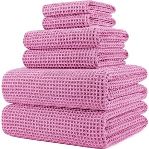 Handdoekenset - sneldrogend & pluisvrij microvezel - wafelstructuur - zeer groot - roze - 152 x 76,2 cm - 6 stuks