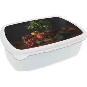 Broodtrommel Wit - Lunchbox - Brooddoos - Stilleven - Tomaten - Basilicum - Schilderij - Groente - Zwart - 18x12x6 cm - Volwassenen
