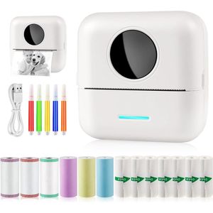 Mini-printer mobiele fotoprinter draagbaar draadloze thermische printer - 13 rollen printerpapier - 5 viltstiften voor leerhulp - studienotities dagboek notities lijst