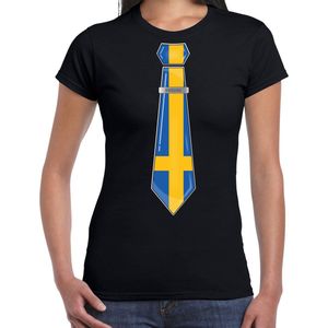 Bellatio Decorations Verkleed shirt voor dames - stropdas Zweden - zwart - supporter - themafeest XS