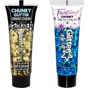 Toppers - Paintglow Chunky Glittergel voor lichaam en gezicht - 2 tubes - goud en diepblauw - 12 ml