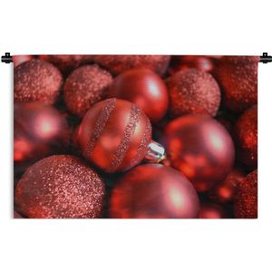 Wandkleed Kerst - Rode kerstballen met verschillende texturen Wandkleed katoen 90x60 cm - Wandtapijt met foto