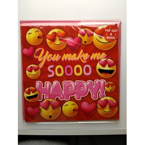Valentijnskaart - maxi kaart - Pop out & muziek - Liefde - wenskaart - You make me so happy - 30x30 cm
