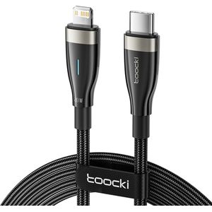 Toocki Oplaadkabel 'Fast Charging' - USB-C naar Lightning - 20W 3A Snellader - Power Delivery - 1 Meter - voor Apple iPhone 8/X/XS/XR/11/12/13/14/SE, iPad, AirPods, Watch - Tot 3 Keer Sneller - gevlochten Nylon - LED Indicator - Apple Carplay - ZWART