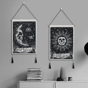 Schedel tapijt Tarot wandbehang, wandtapijt set X2 zon en maan psychedelisch tapijt Indiaas hippie woondecoratie (schedel)
