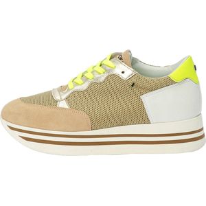 KUNOKA STRIPY platform sneaker beige and fluo yellow - Sneakers Dames - maat 39 - Beige Groen Geel Wit
