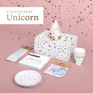 Balune Kinderfeest Pakket Unicorn (51 delig) - Verjaardag Decoratie Versiering Feestje Slingers Bordjes Bekers Servetten