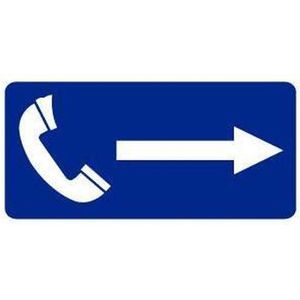 Telefoon met pijl naar rechts sticker, blauw wit 280 x 105 mm