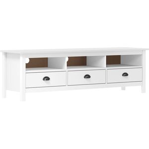 The Living Store Hill Televisiekast - 158 x 40 x 47 cm - Retro Design - Massief Grenenhout - Wit