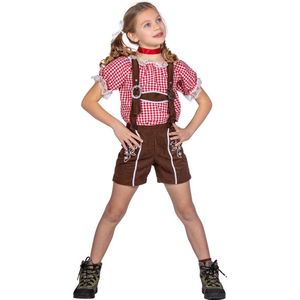 Wilbers & Wilbers - Boeren Tirol & Oktoberfest Kostuum - Bruine Lederhosen Guusje Kind - Bruin - Maat 164 - Bierfeest - Verkleedkleding