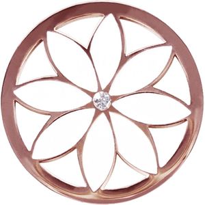 Silventi Lockits 982501816 Stalen munt - bloem met kristal - 20-2 mm - Roségoudkleurig / wit