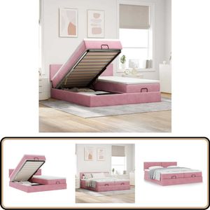 vidaXL Ottoman bed met matrassen 180x200cm fluweel roze