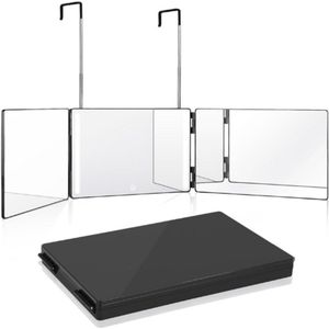 De 360 Spiegel - 3-Weg Spiegel Voor Knippen - Zelf Haar Knippen - Opvouwbare Scheerspiegel Met In Hoogte Verstelbare Haak - Verstelbare Make-Up Spiegel Voor De Badkamer (Zwart LED)