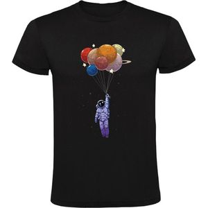 Astronaut zwevend met ballon planeet Heren T-shirt - ruimte - sterren - ruimtevaart - maan - space