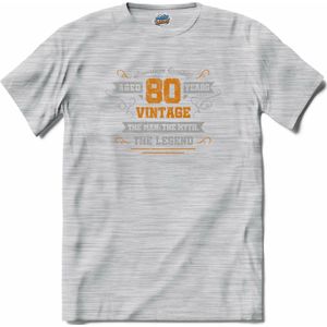 80 Jaar vintage legend - Verjaardag cadeau - Kado tip - T-Shirt - Dames - Donker Grijs - Gemêleerd - Maat XL