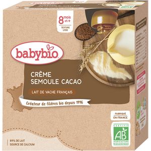 Babybio Biologische Cacao Griesmeel Crème 8 Maanden en Ouder 4 x 85 g Flesjes
