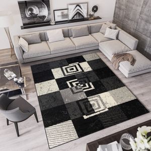 Tapiso Qmega Vloerkleed Zwart Grijs Geometrisch Woonkamer Tapijt Maat- 160x220