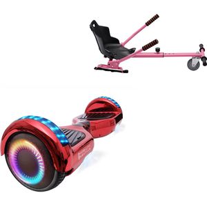 E-Mobility Rentals Hoverboard Met Hoverkart Roze - Regular Neon Rood - Verlengde Afstand - 6.5'' Wielen - Oxboard - 15kmh - Bluetooth Speakers - LED Verlichting - UL2272 Gecertificeerd - Anti lek banden - Cadeau voor Kinderen, Tieners en Volwassenen