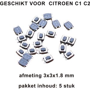 Micro-schakelaar 4-pin voor Peugeot 307/308 en Citroën C4 - Afstandsbediening Autosleutel Tactiele Drukknop set van 5