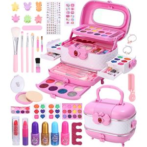 meisjes Make-upset voor kinderen, 62 stuks, make-upkoffer, meisjes, verjaardagscadeau, Kerstmis, Halloween, cadeaus voor meisjes van 4, 5, 6, 7, 8 jaar
