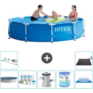 Intex Rond Frame Zwembad - 305 x 76 cm - Blauw - Inclusief Afdekzeil - Onderhoudspakket - Zwembadfilterpomp - Filter - Grondzeil - Stofzuiger - Solar Mat