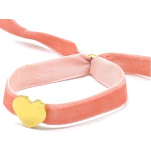 Armband Dames - Hartje RVS - Fluweel - Lengte Verstelbaar - Roze