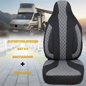 Stoelhoezen voor Peugeot Boxer caravan / camper in pasvorm, set van 2 stuks - bestuurder 1 + 1 passagierszijde - WPL - serie - WPL701 - Zwart/grijs