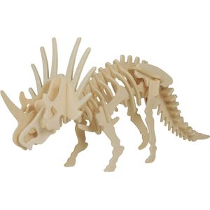 Houten 3D Puzzel Styracosaurus Dinosaurus (3 Stukjes) - Dieren Bouwspeelgoed