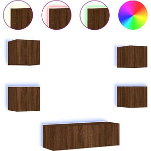 vidaXL - 5-delige - tv-wandmeubelset - met - LED-verlichting - bruin - eikenkleur