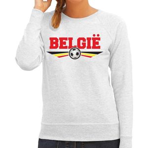 Belgie landen / voetbal sweater met wapen in de kleuren van de Belgische vlag - grijs - dames - Belgie landen trui / kleding - EK / WK / voetbal sweater L