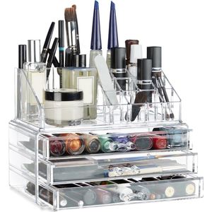Relaxdays make-up organizer klein - stapelbaar - sieradendoosje - cosmetica - opbergbox - doorzichtig