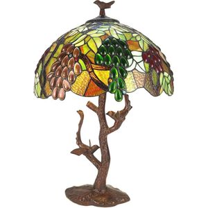 LumiLamp Tiffany Tafellamp Ø 40*60 cm E27/max 2*60W Groen Kunststof, Glas Tiffany Bureaulamp Tiffany Lampen