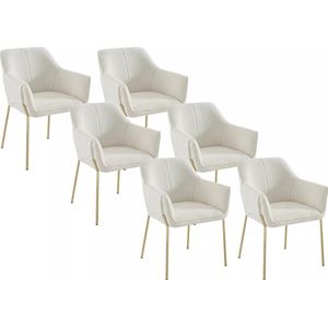 PASCAL MORABITO Set van 6 stoelen met armleuningen in bouclé en goudkleurig metaal - Crème - AKETI van Pascal MORABITO L 62 cm x H 83 cm x D 65 cm