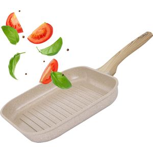 Grillpan inductie PFAS vrij - Ø 28 cm Grill pan Aluminium Grillpannen Inductie - Keramische pan - Japandi beige