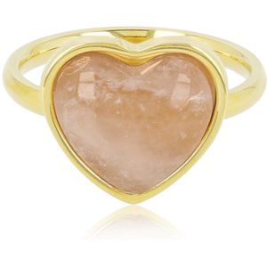 My Bendel Goudkleurige hartenring met Rose Quartz edelsteen - Goudkleurige hartenring met Rose Quartz edelsteen - Met luxe cadeauverpakking