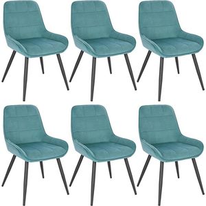 Set van 6 eetkamerstoelen - stoelen met fluwelen accenten - turquoise gestoffeerde stoelen - ergonomisch ontwerp - duurzaam en stabiel - vloerbescherming - 81,5 cm x 38 cm x 43 cm