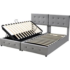 Merax Kingsize Tweeperoonsbed 180x200 cm - Gestoffeerd Bed met Hydraulisch Opbergruimte - Bedframe in Huidvriendelijke Fluwelen Stof - Grijs