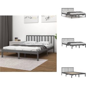 vidaXL Grijs Houten Bedframe - 195.5 x 141 x 100 cm - Stabiel en Comfortabel - Geschikt voor matras 135 x 190 cm - Bed